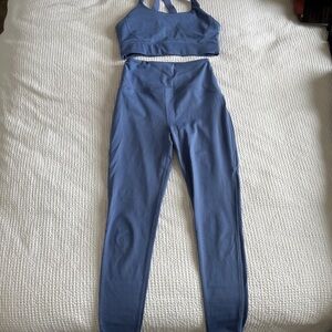 BEYOND YOGA POWERBEYOND UPSURGE BRA AND MIDI LEGGING 2.0 in HAZY PERI